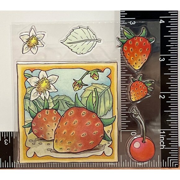 RARE Marij Rahder Clear Stamps Strawberries Garden Botanical Leaf Flower StampS - Picture 2 of 4